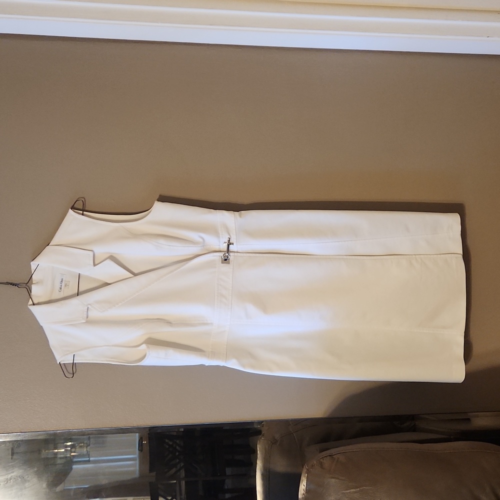 Calvin Klein Dress, White, Wrap Style, Silver Clasp, Sleeveless, 8